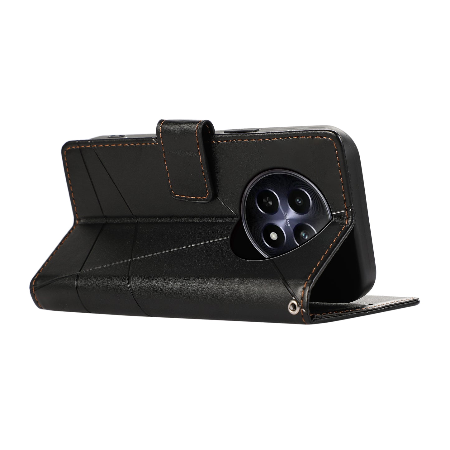 DF-06 For Realme 12 / 12x 5G Case Cell Phone Accessory Wholesale Line Imprint Leather Wallet Phone Cover - Black