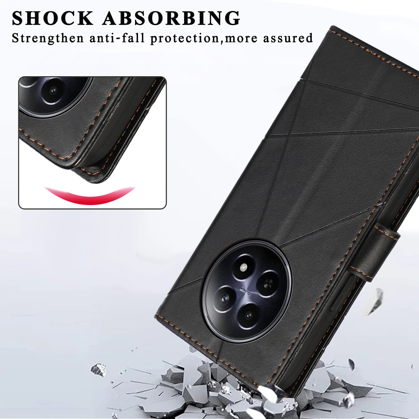 DF-06 For Realme 12 / 12x 5G Case Cell Phone Accessory Wholesale Line Imprint Leather Wallet Phone Cover - Black