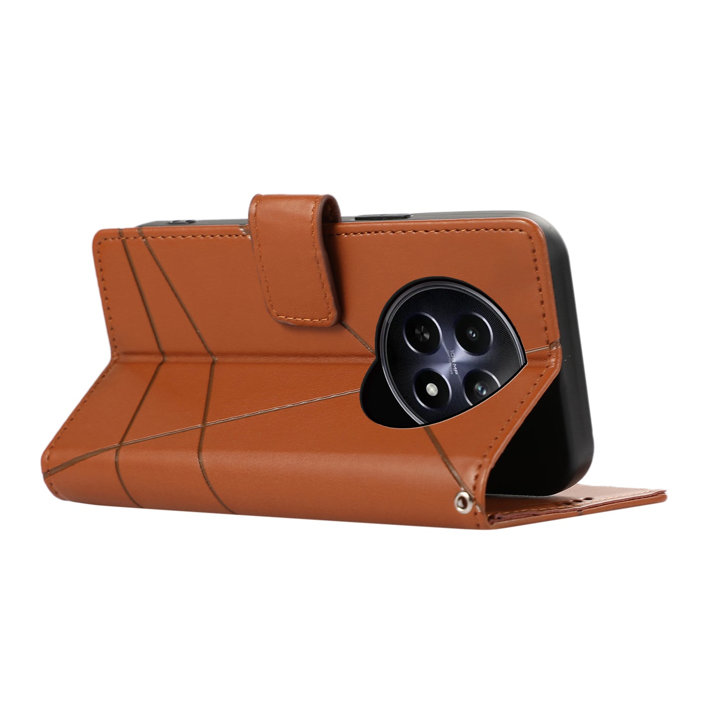 DF-06 For Realme 12 / 12x 5G Case Cell Phone Accessory Wholesale Line Imprint Leather Wallet Phone Cover - Brown