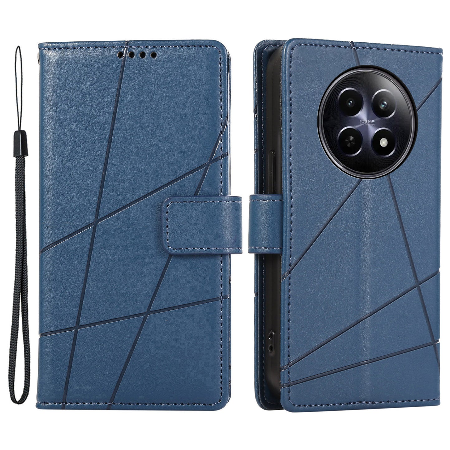 DF-06 For Realme 12 / 12x 5G Case Cell Phone Accessory Wholesale Line Imprint Leather Wallet Phone Cover - Blue