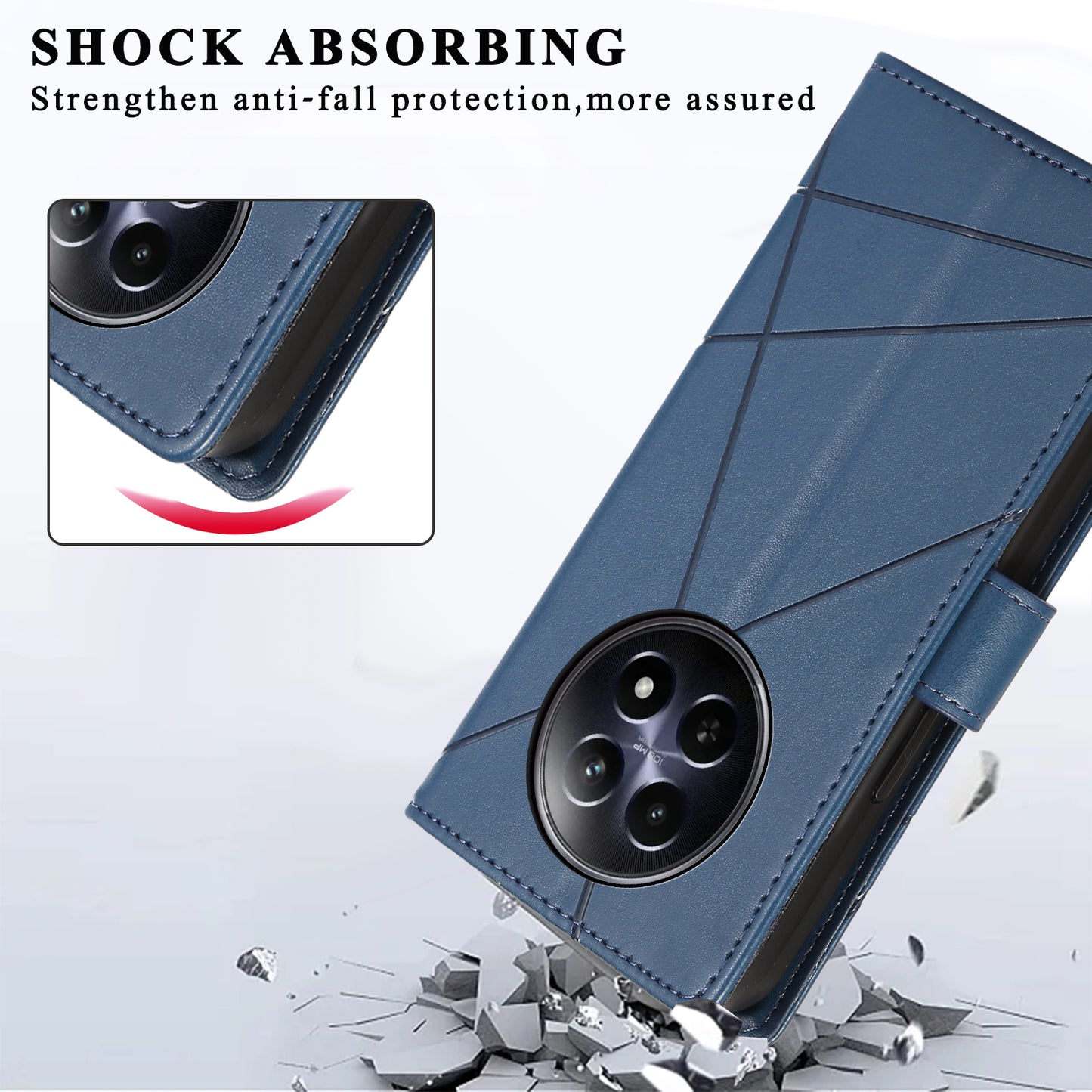 DF-06 For Realme 12 / 12x 5G Case Cell Phone Accessory Wholesale Line Imprint Leather Wallet Phone Cover - Blue