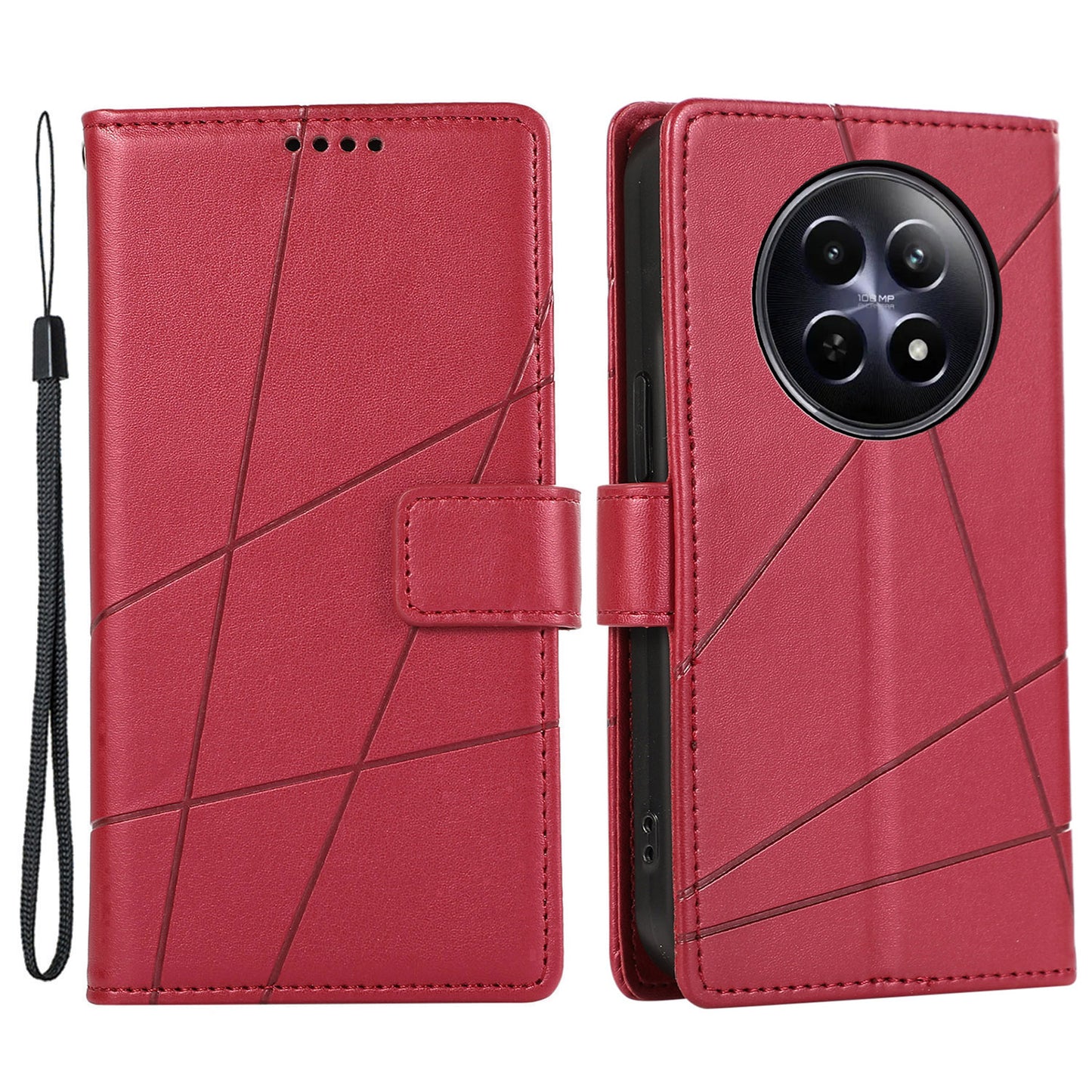 DF-06 For Realme 12 / 12x 5G Case Cell Phone Accessory Wholesale Line Imprint Leather Wallet Phone Cover - Red
