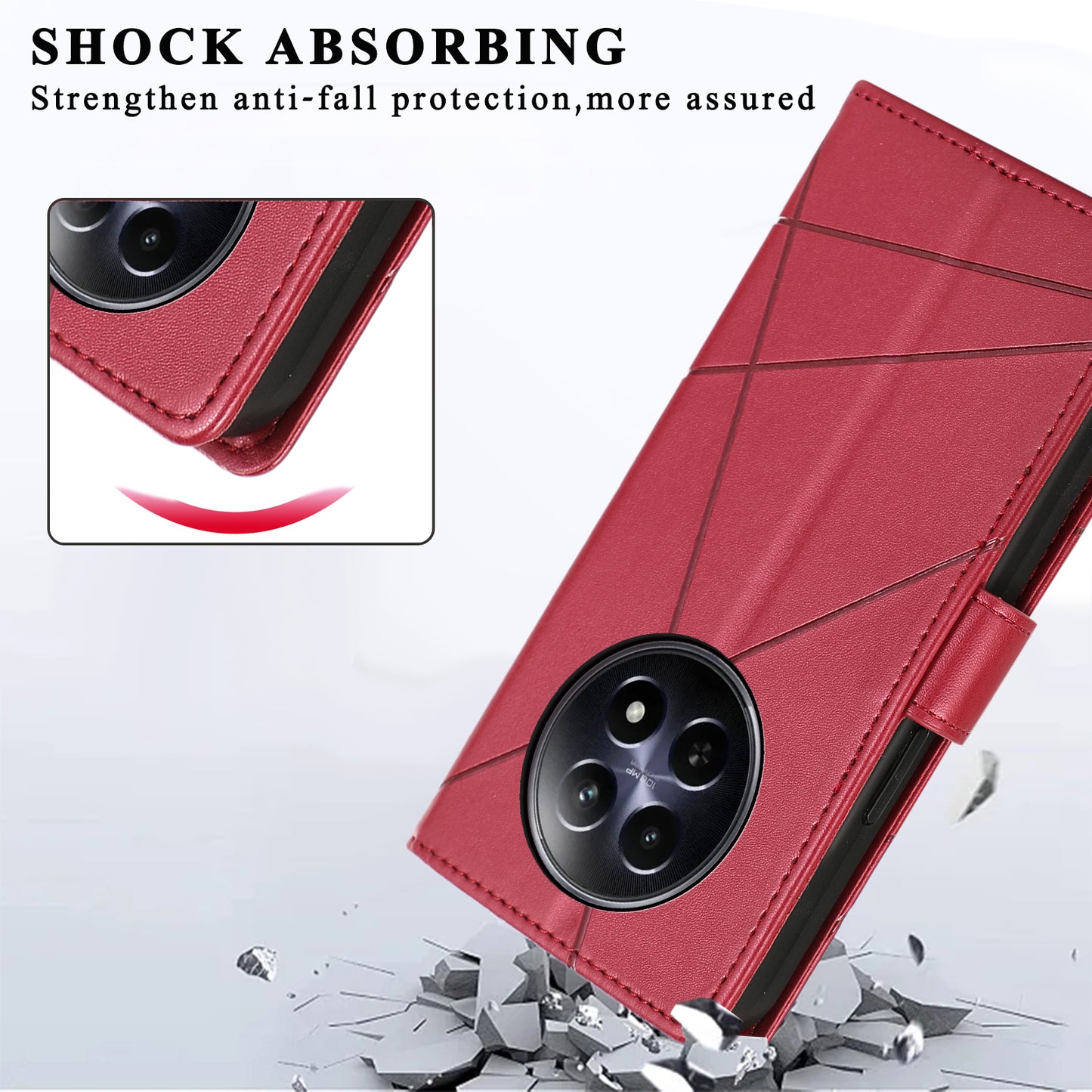 DF-06 For Realme 12 / 12x 5G Case Cell Phone Accessory Wholesale Line Imprint Leather Wallet Phone Cover - Red