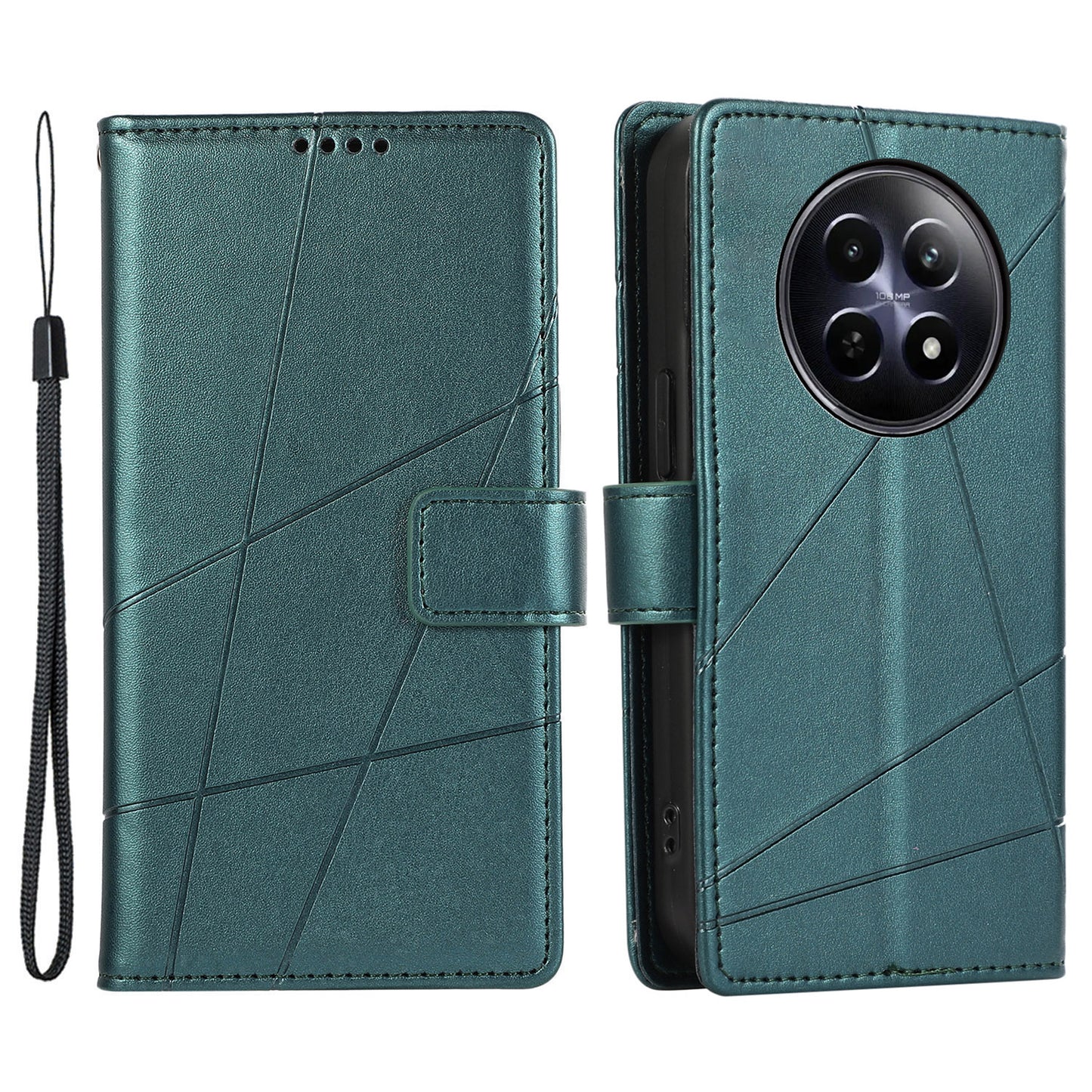 DF-06 For Realme 12 / 12x 5G Case Cell Phone Accessory Wholesale Line Imprint Leather Wallet Phone Cover - Green