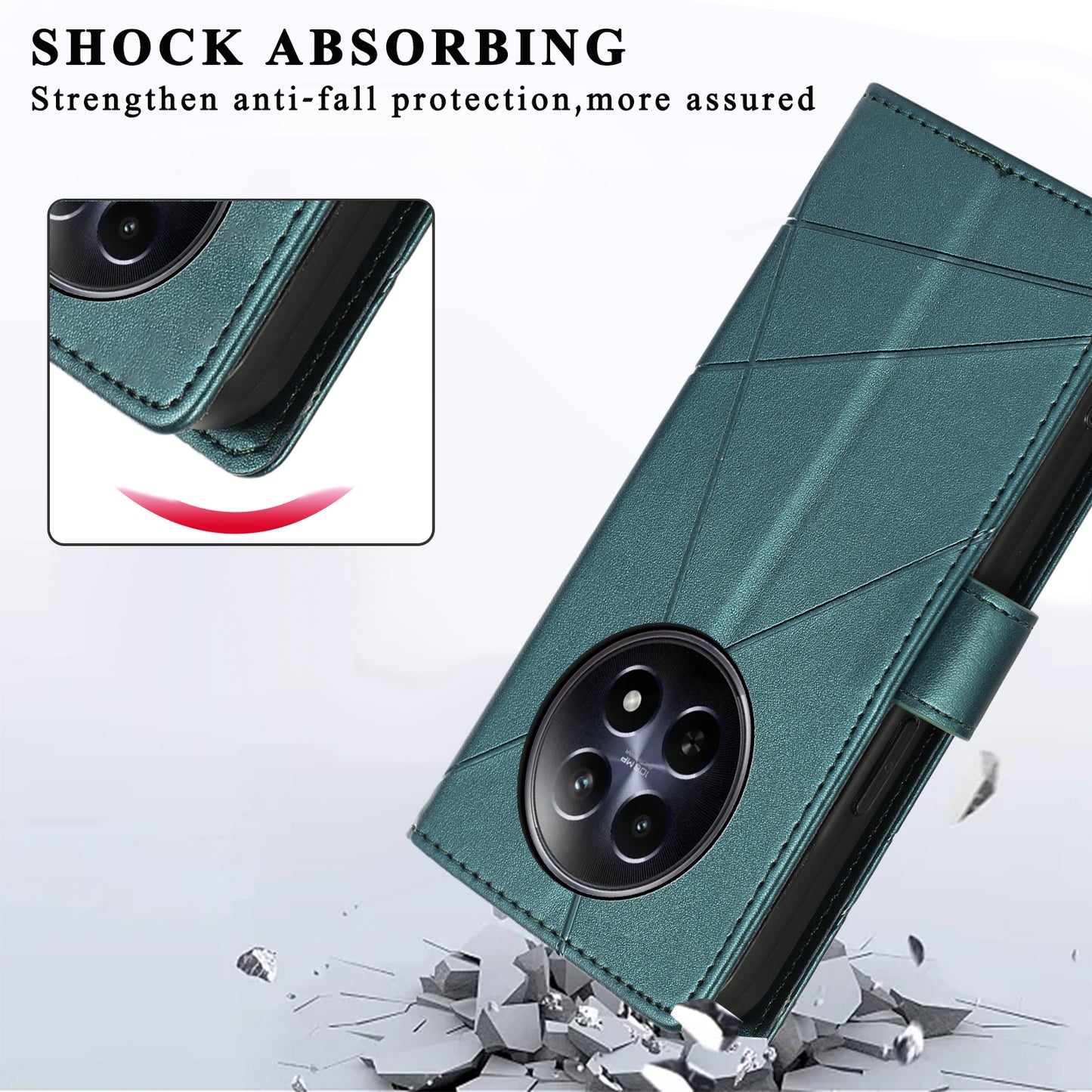DF-06 For Realme 12 / 12x 5G Case Cell Phone Accessory Wholesale Line Imprint Leather Wallet Phone Cover - Green