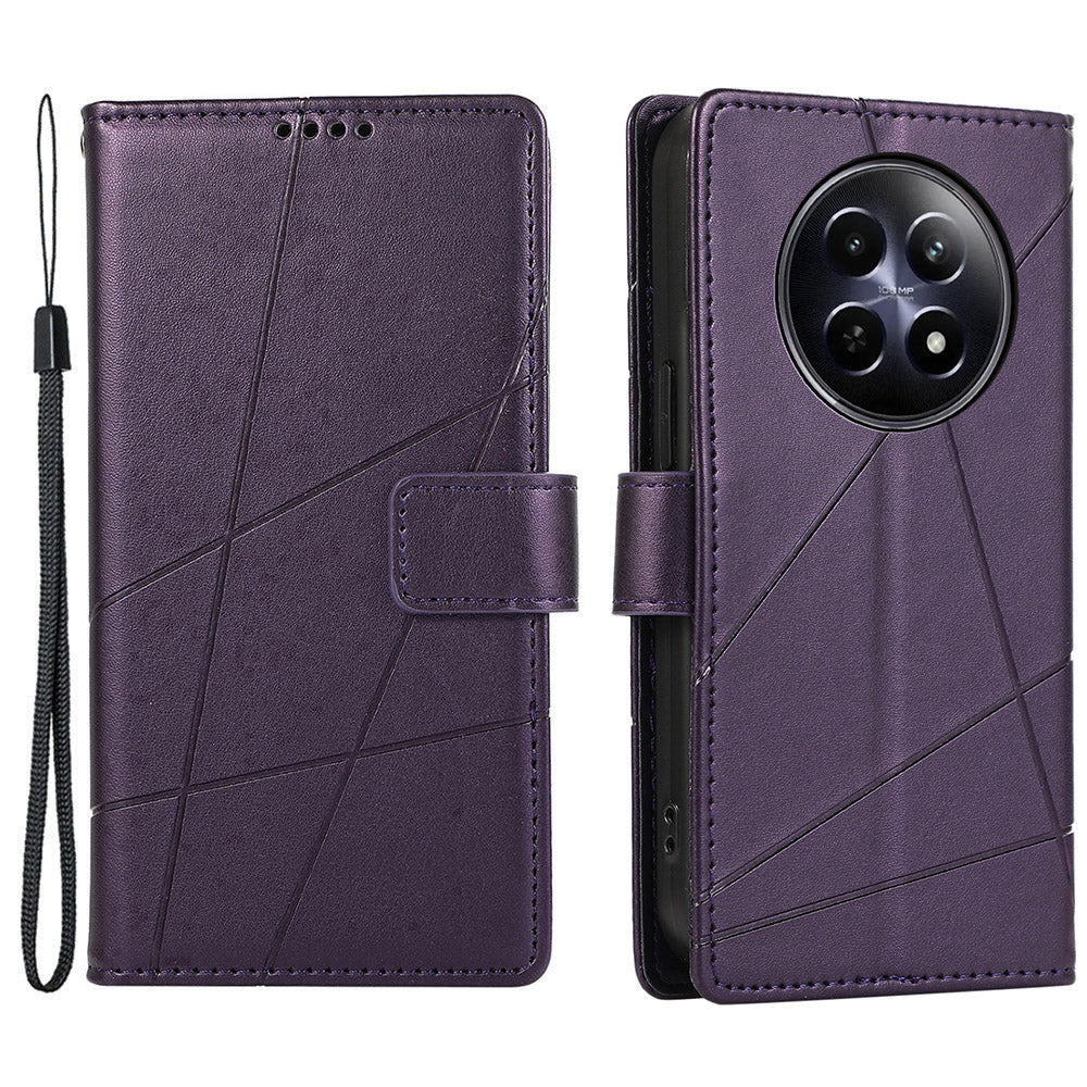 DF-06 For Realme 12 / 12x 5G Case Cell Phone Accessory Wholesale Line Imprint Leather Wallet Phone Cover - Purple