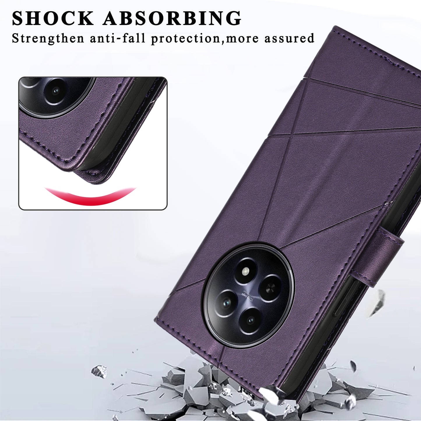 DF-06 For Realme 12 / 12x 5G Case Cell Phone Accessory Wholesale Line Imprint Leather Wallet Phone Cover - Purple