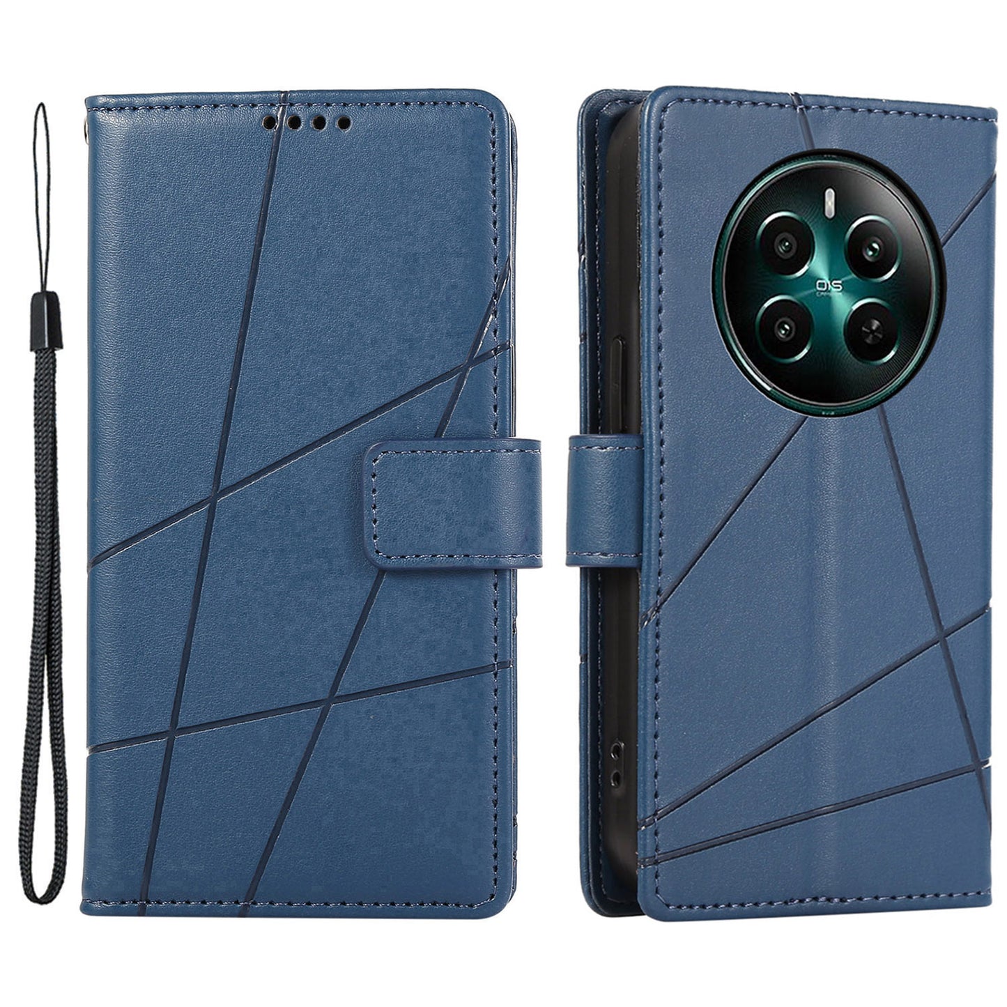 DF-06 For Realme 12+ 5G / Narzo 70 Pro 5G Case Line Imprint Wallet Cover Wholesale Cell Phone Accessories - Blue