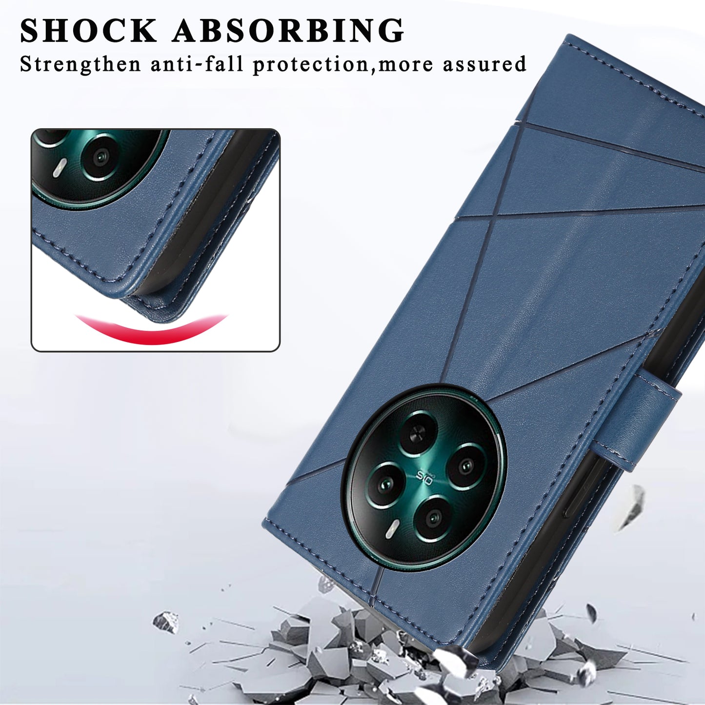 DF-06 For Realme 12+ 5G / Narzo 70 Pro 5G Case Line Imprint Wallet Cover Wholesale Cell Phone Accessories - Blue
