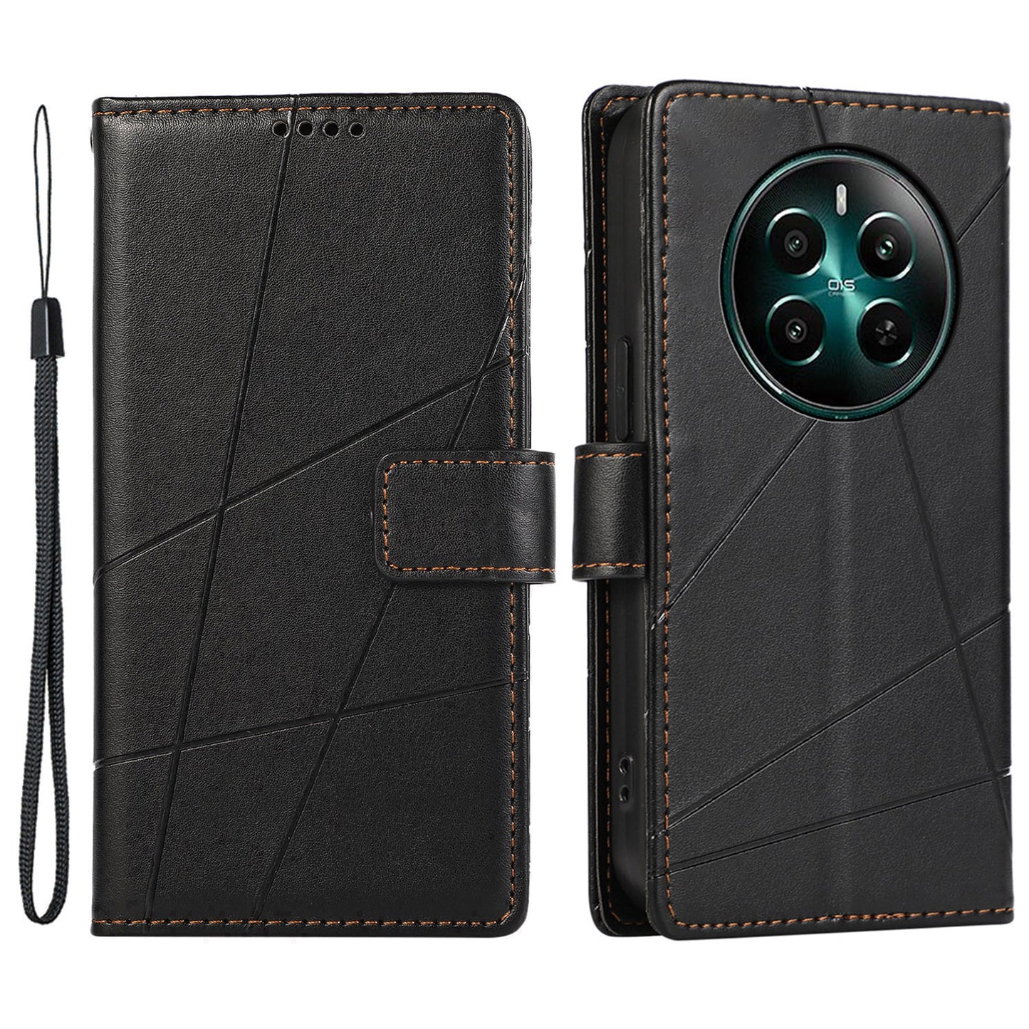 DF-06 For Realme 12+ 5G / Narzo 70 Pro 5G Case Line Imprint Wallet Cover Wholesale Cell Phone Accessories - Black