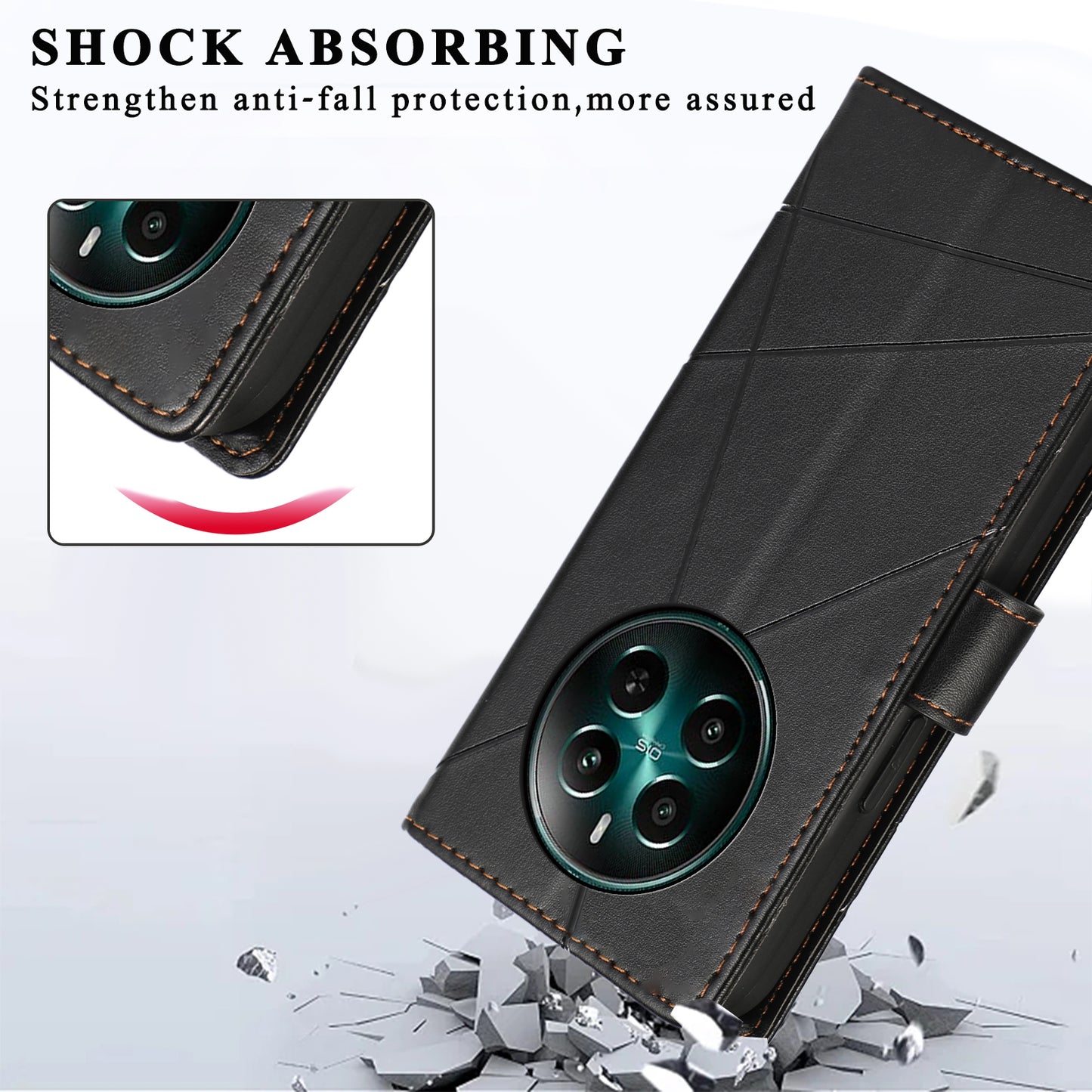 DF-06 For Realme 12+ 5G / Narzo 70 Pro 5G Case Line Imprint Wallet Cover Wholesale Cell Phone Accessories - Black