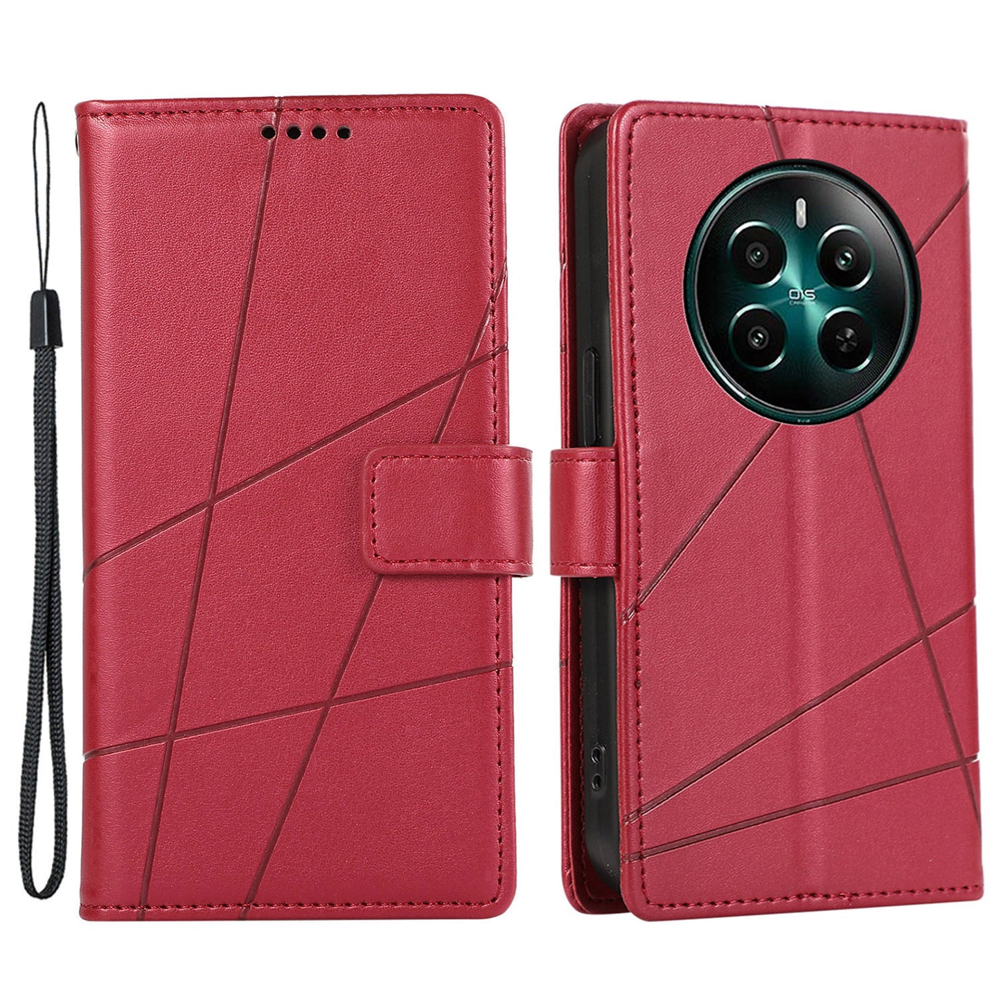 DF-06 For Realme 12+ 5G / Narzo 70 Pro 5G Case Line Imprint Wallet Cover Wholesale Cell Phone Accessories - Red