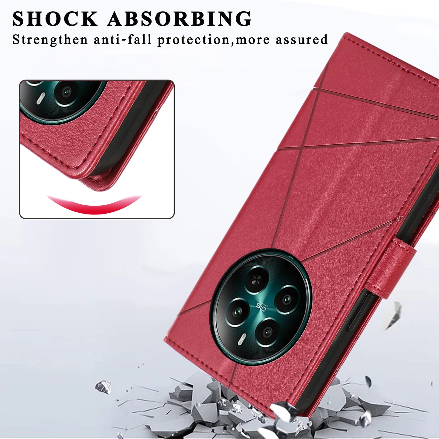 DF-06 For Realme 12+ 5G / Narzo 70 Pro 5G Case Line Imprint Wallet Cover Wholesale Cell Phone Accessories - Red