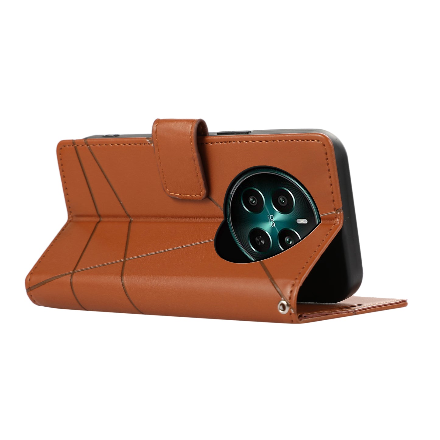 DF-06 For Realme 12+ 5G / Narzo 70 Pro 5G Case Line Imprint Wallet Cover Wholesale Cell Phone Accessories - Brown