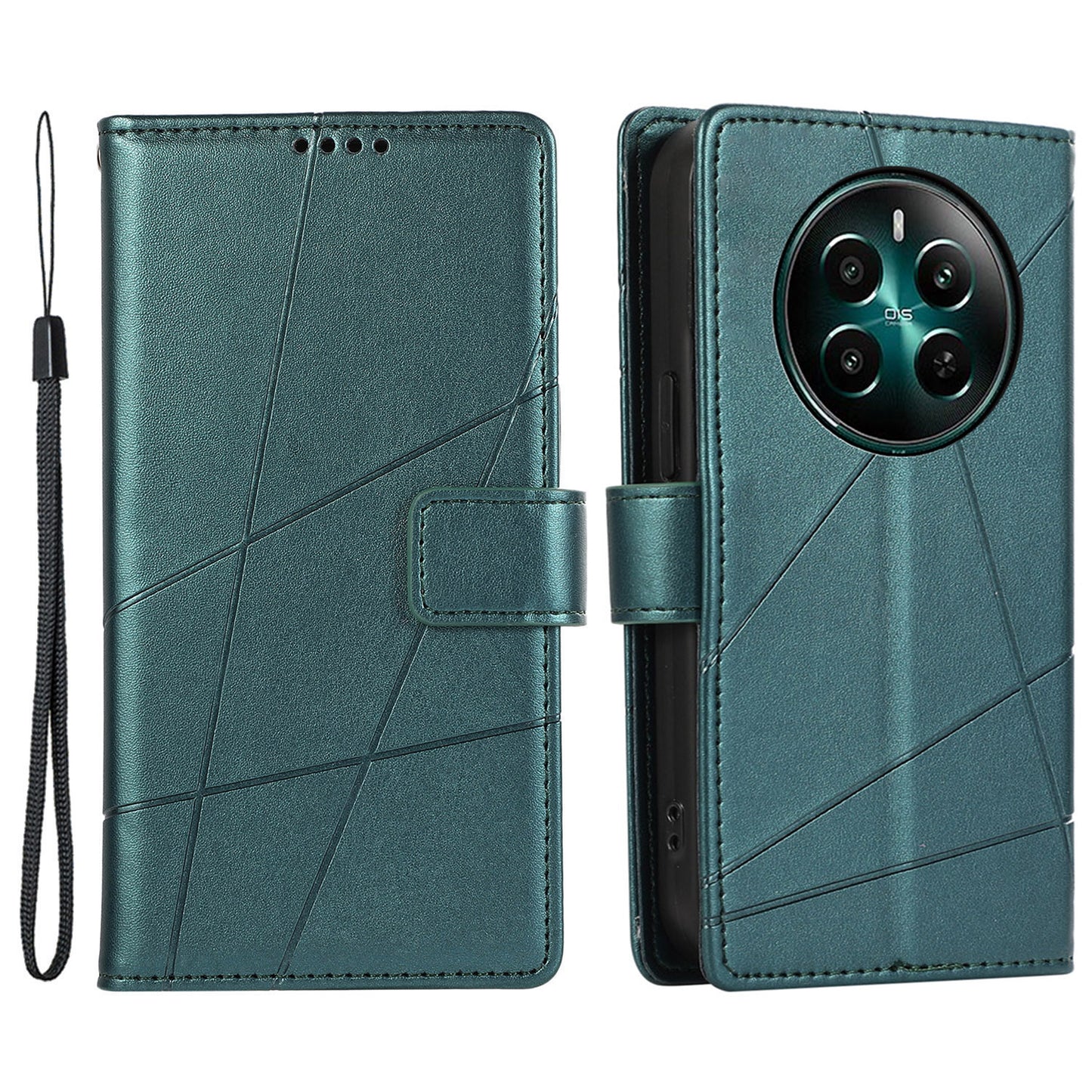 DF-06 For Realme 12+ 5G / Narzo 70 Pro 5G Case Line Imprint Wallet Cover Wholesale Cell Phone Accessories - Green