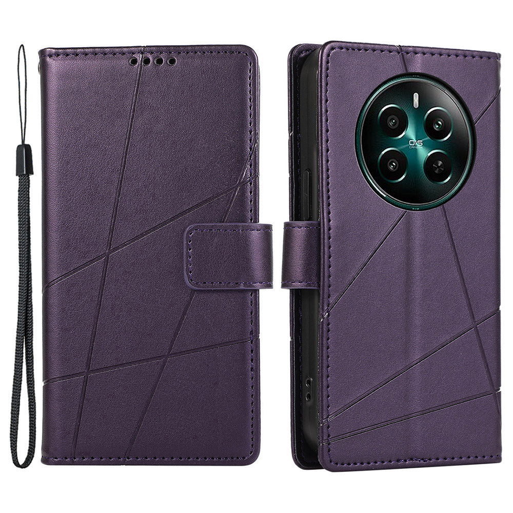 DF-06 For Realme 12+ 5G / Narzo 70 Pro 5G Case Line Imprint Wallet Cover Wholesale Cell Phone Accessories - Purple