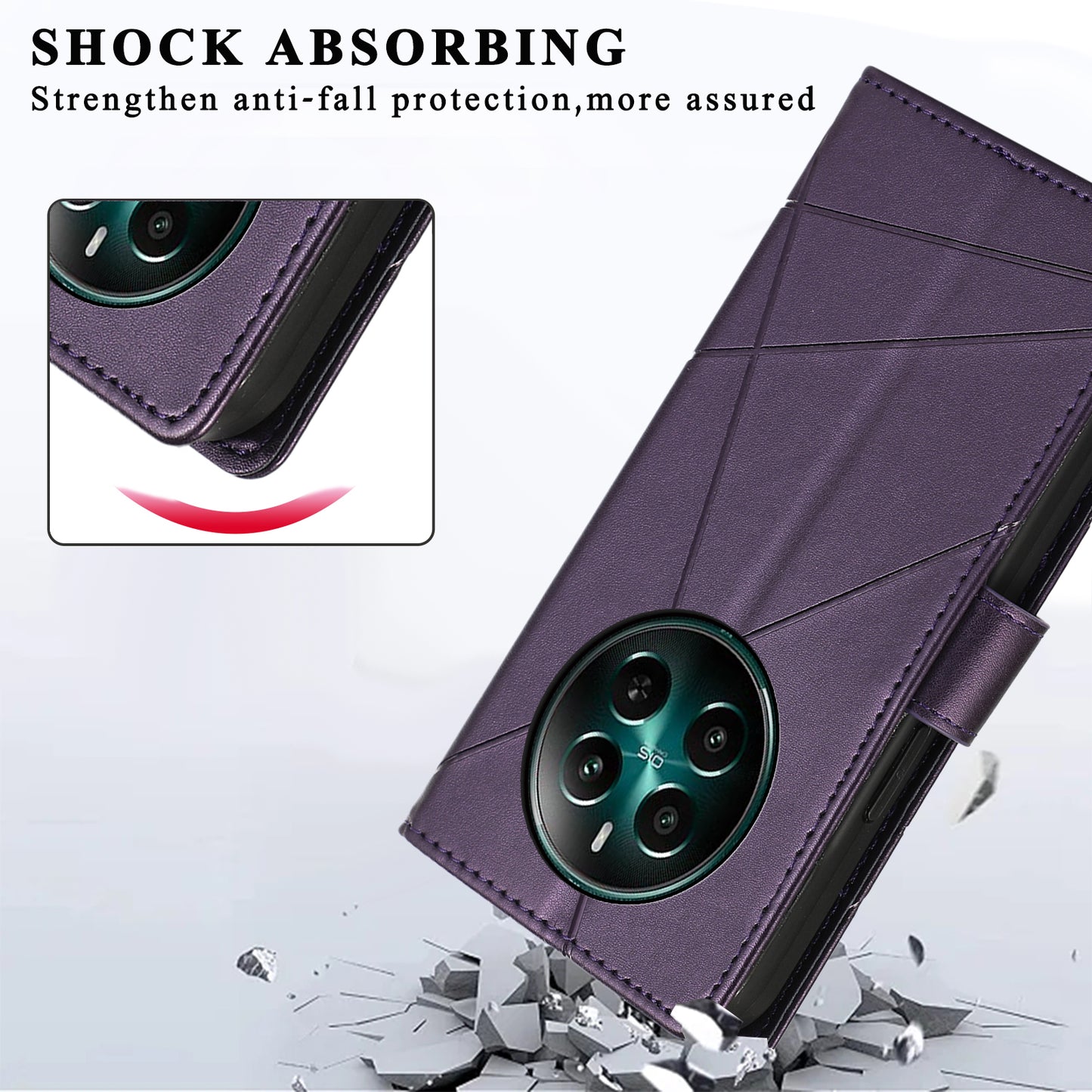 DF-06 For Realme 12+ 5G / Narzo 70 Pro 5G Case Line Imprint Wallet Cover Wholesale Cell Phone Accessories - Purple