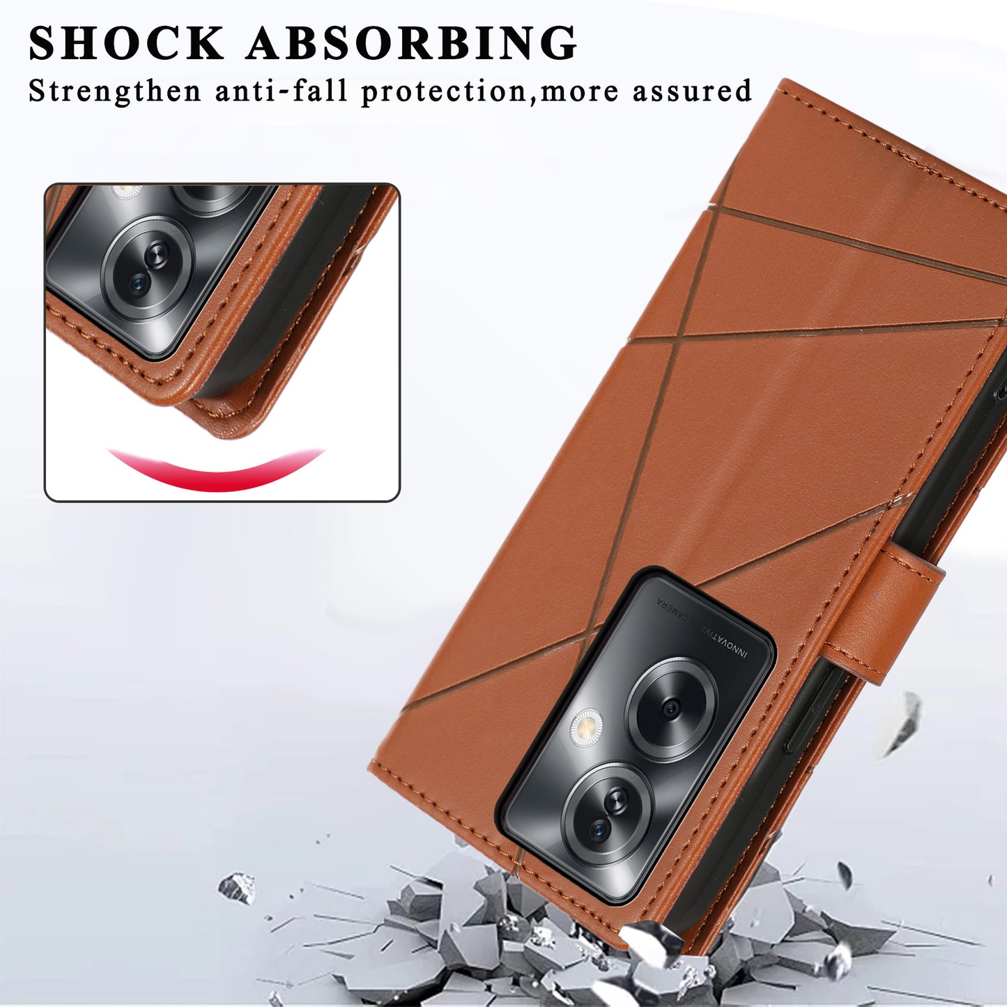 DF-06 For Oppo A2 5G / A79 5G Phone Case Line Imprint Wallet Cover Wholesale Cell Phone Accessories - Brown