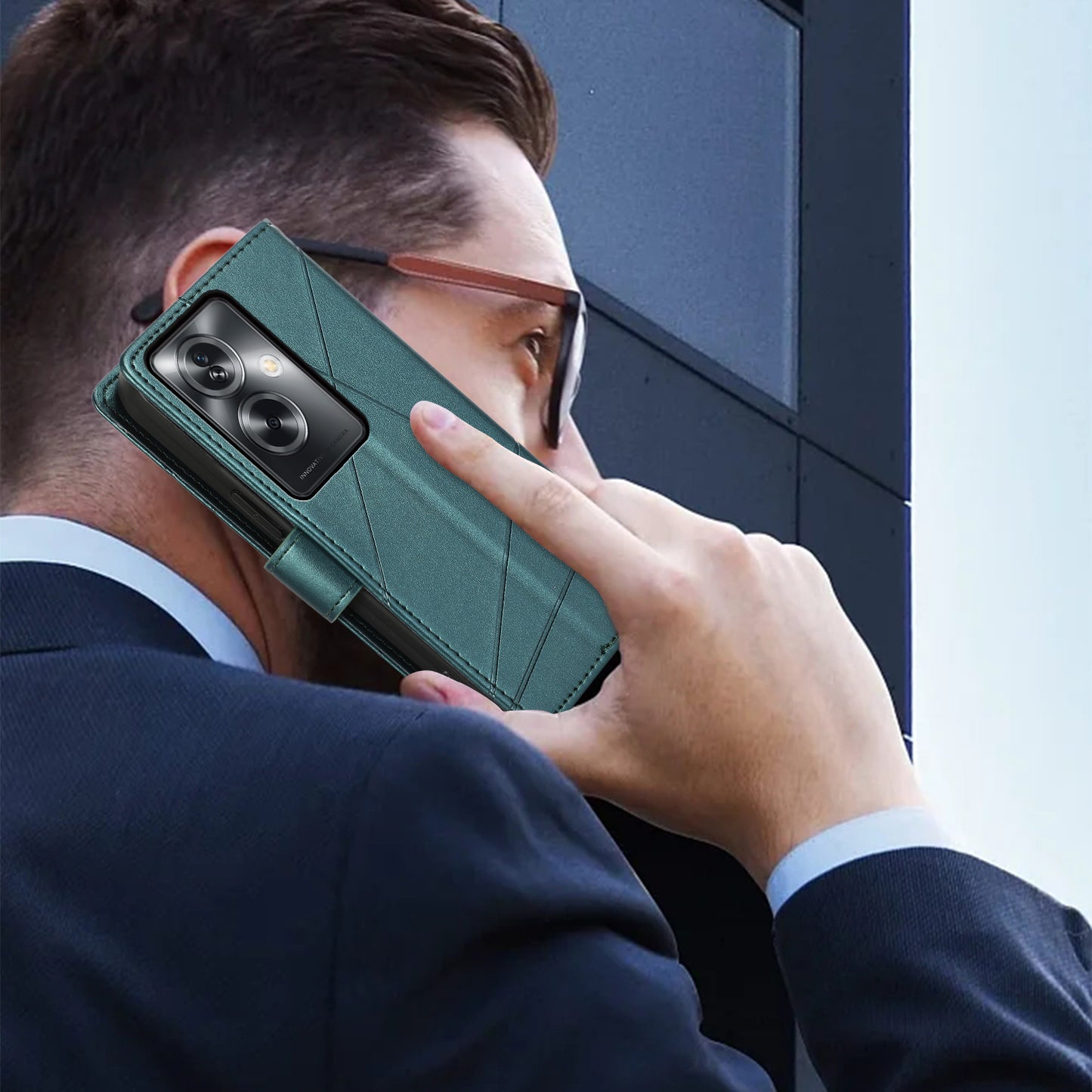 DF-06 For Oppo A2 5G / A79 5G Phone Case Line Imprint Wallet Cover Wholesale Cell Phone Accessories - Green