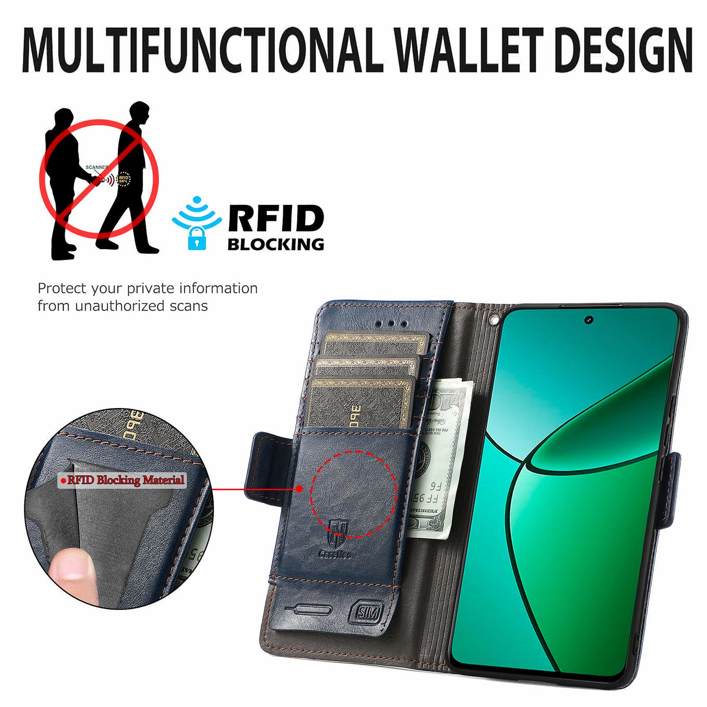 CASENEO 002 Series For Realme 12+ 5G Case Leather Wallet Cover Cell Phone Accessories Wholesale - Dark Blue