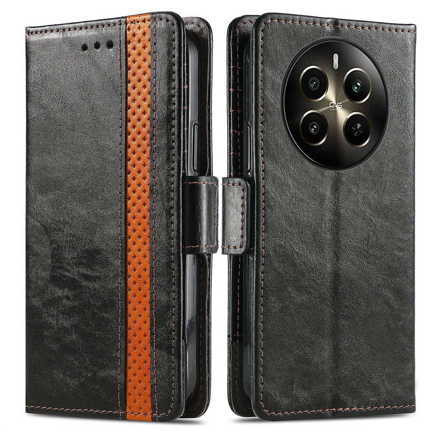 CASENEO 002 Series For Realme 12+ 5G Case Leather Wallet Cover Cell Phone Accessories Wholesale - Black