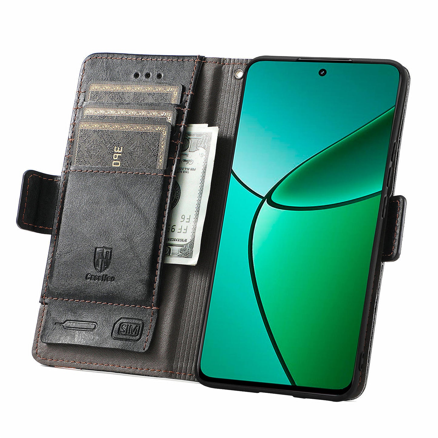 CASENEO 002 Series For Realme 12+ 5G Case Leather Wallet Cover Cell Phone Accessories Wholesale - Black