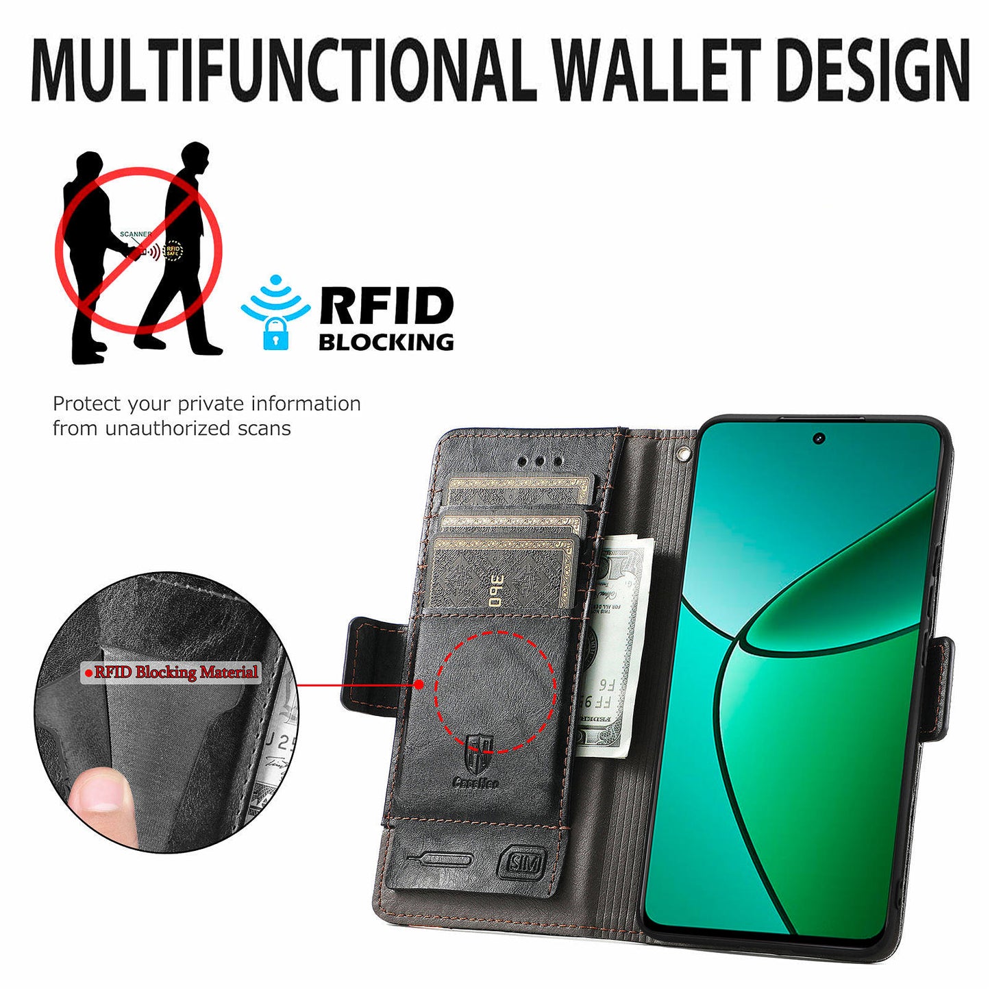 CASENEO 002 Series For Realme 12+ 5G Case Leather Wallet Cover Cell Phone Accessories Wholesale - Black