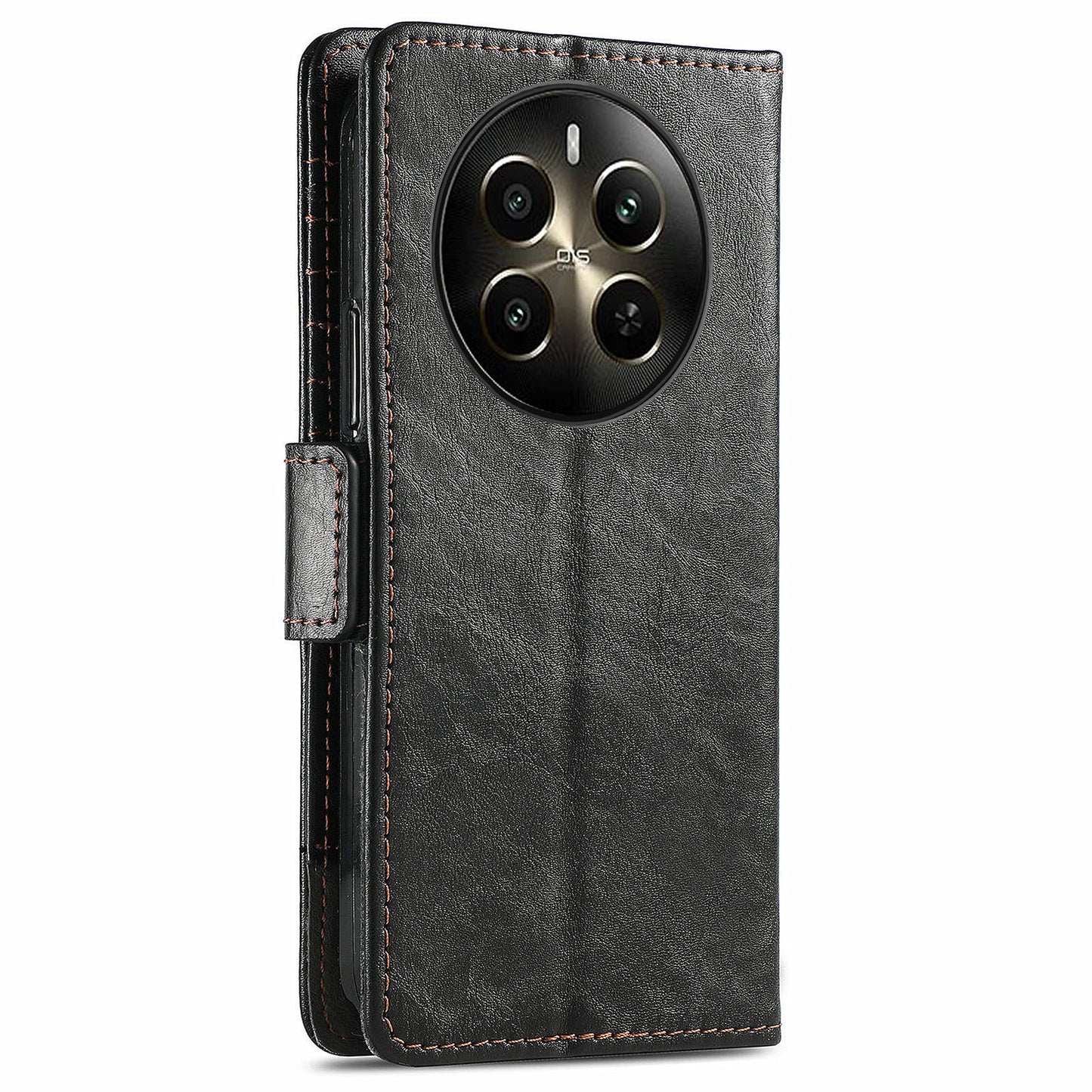 CASENEO 002 Series For Realme 12+ 5G Case Leather Wallet Cover Cell Phone Accessories Wholesale - Black