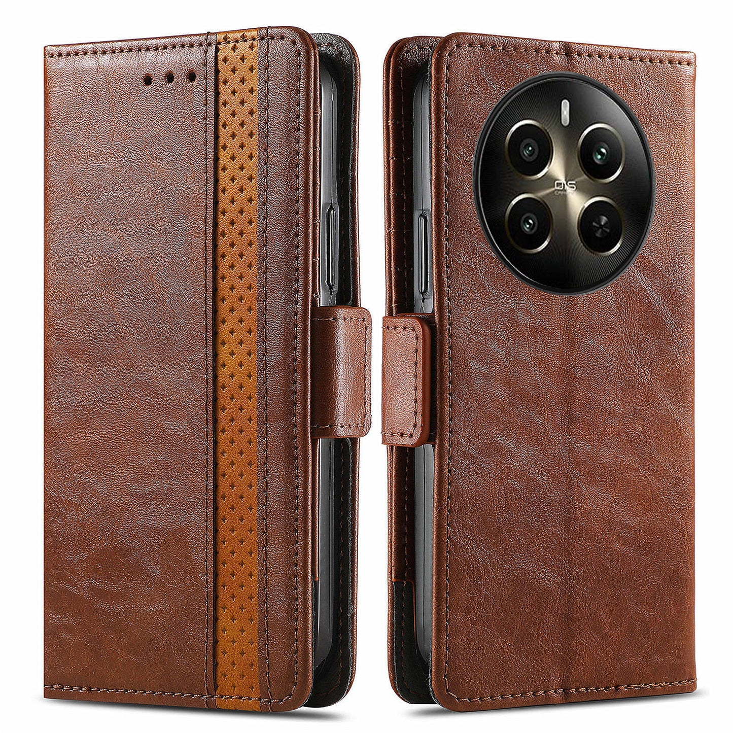 CASENEO 002 Series For Realme 12+ 5G Case Leather Wallet Cover Cell Phone Accessories Wholesale - Dark Brown