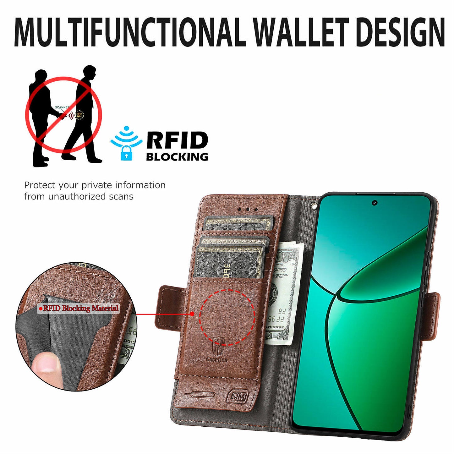 CASENEO 002 Series For Realme 12+ 5G Case Leather Wallet Cover Cell Phone Accessories Wholesale - Dark Brown
