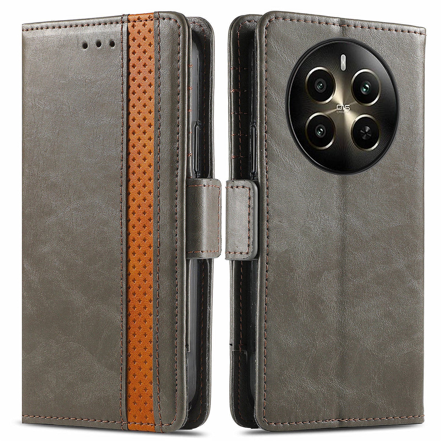 CASENEO 002 Series For Realme 12+ 5G Case Leather Wallet Cover Cell Phone Accessories Wholesale - Grey