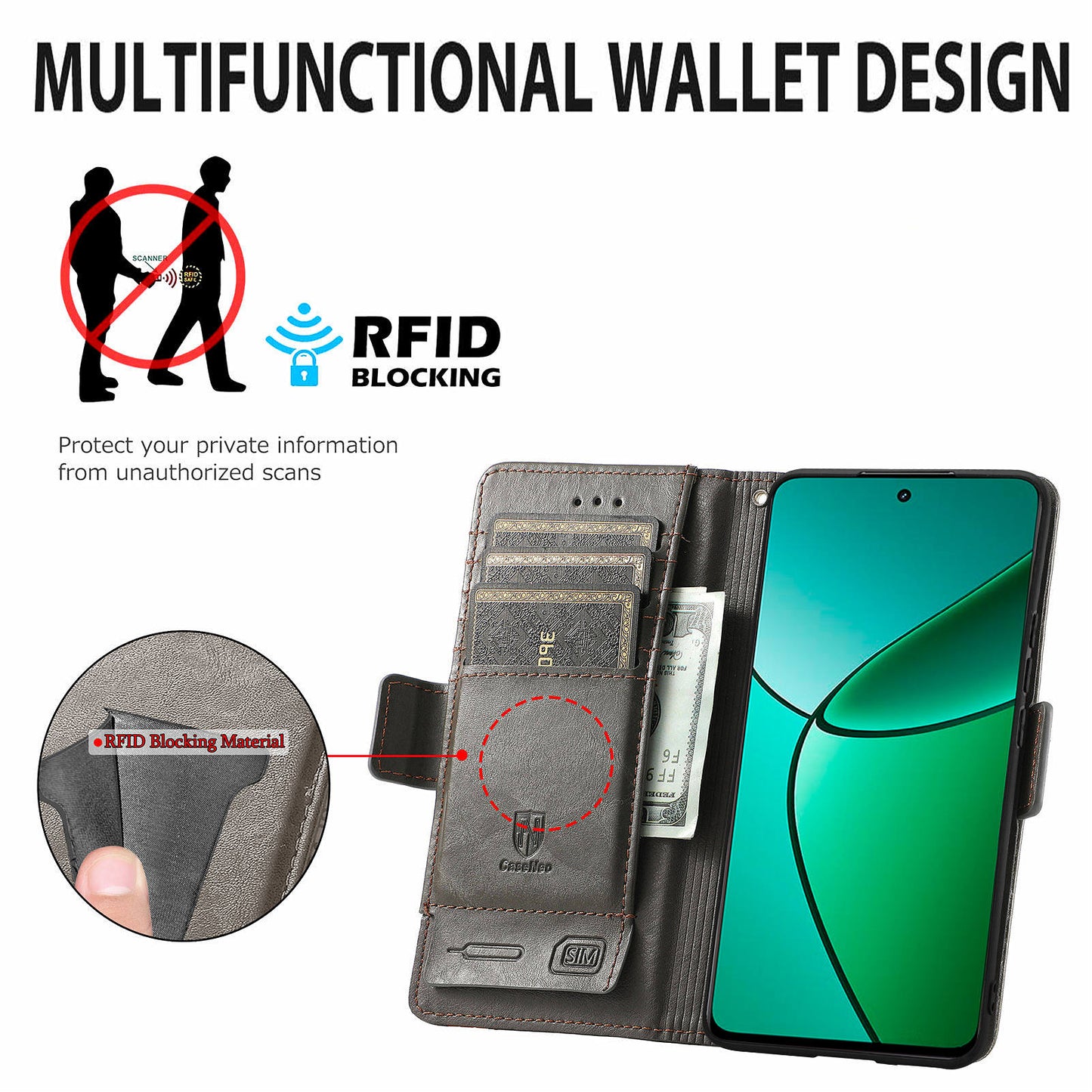 CASENEO 002 Series For Realme 12+ 5G Case Leather Wallet Cover Cell Phone Accessories Wholesale - Grey
