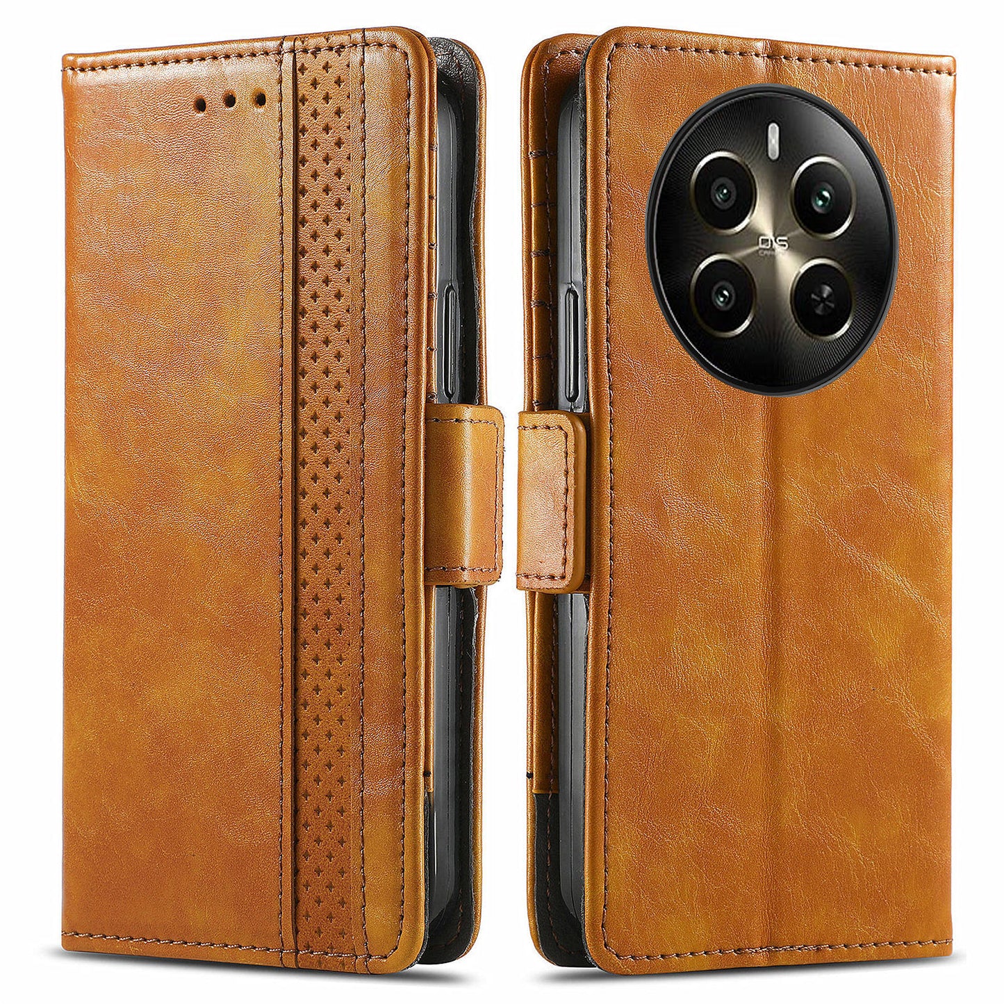 CASENEO 002 Series For Realme 12+ 5G Case Leather Wallet Cover Cell Phone Accessories Wholesale - Light Brown