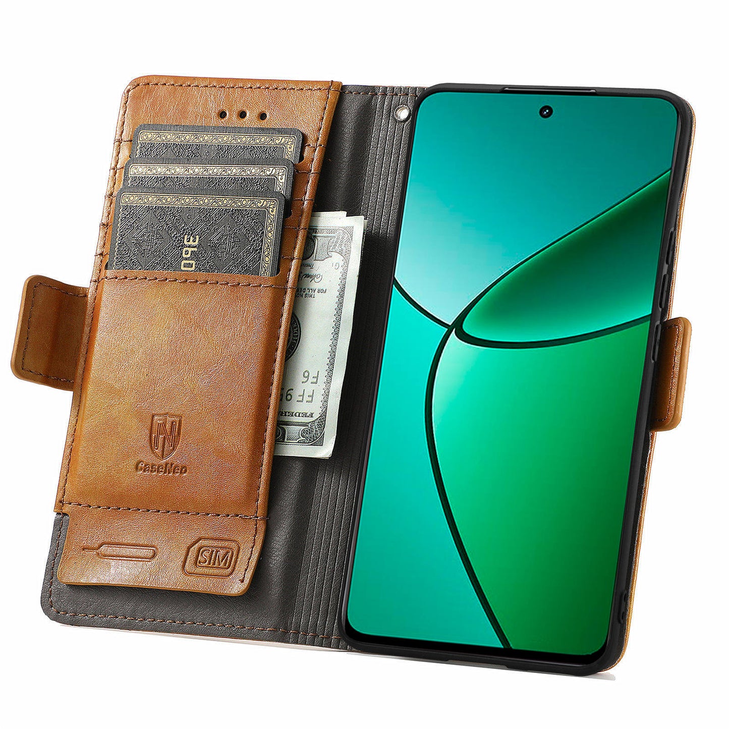 CASENEO 002 Series For Realme 12+ 5G Case Leather Wallet Cover Cell Phone Accessories Wholesale - Light Brown