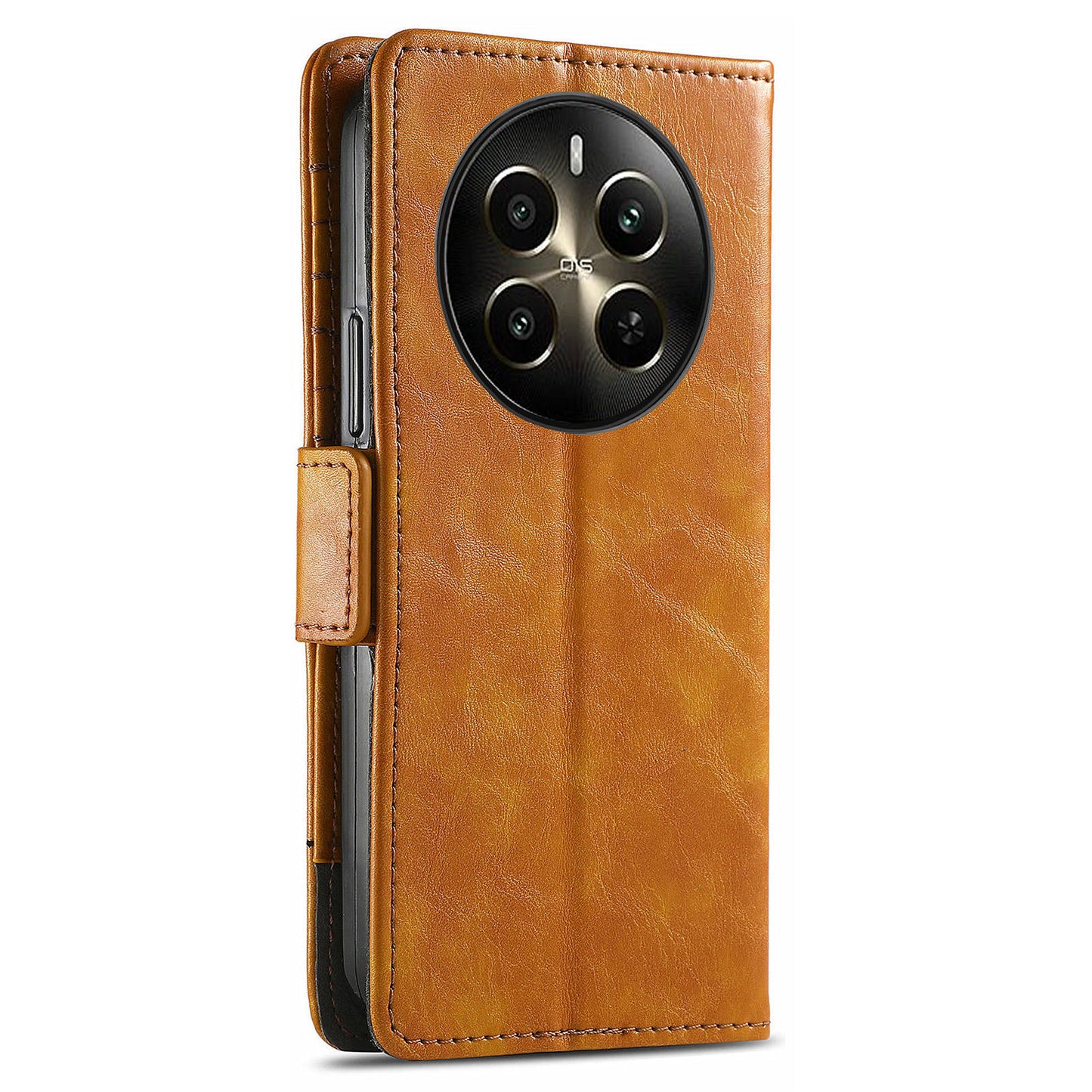 CASENEO 002 Series For Realme 12+ 5G Case Leather Wallet Cover Cell Phone Accessories Wholesale - Light Brown