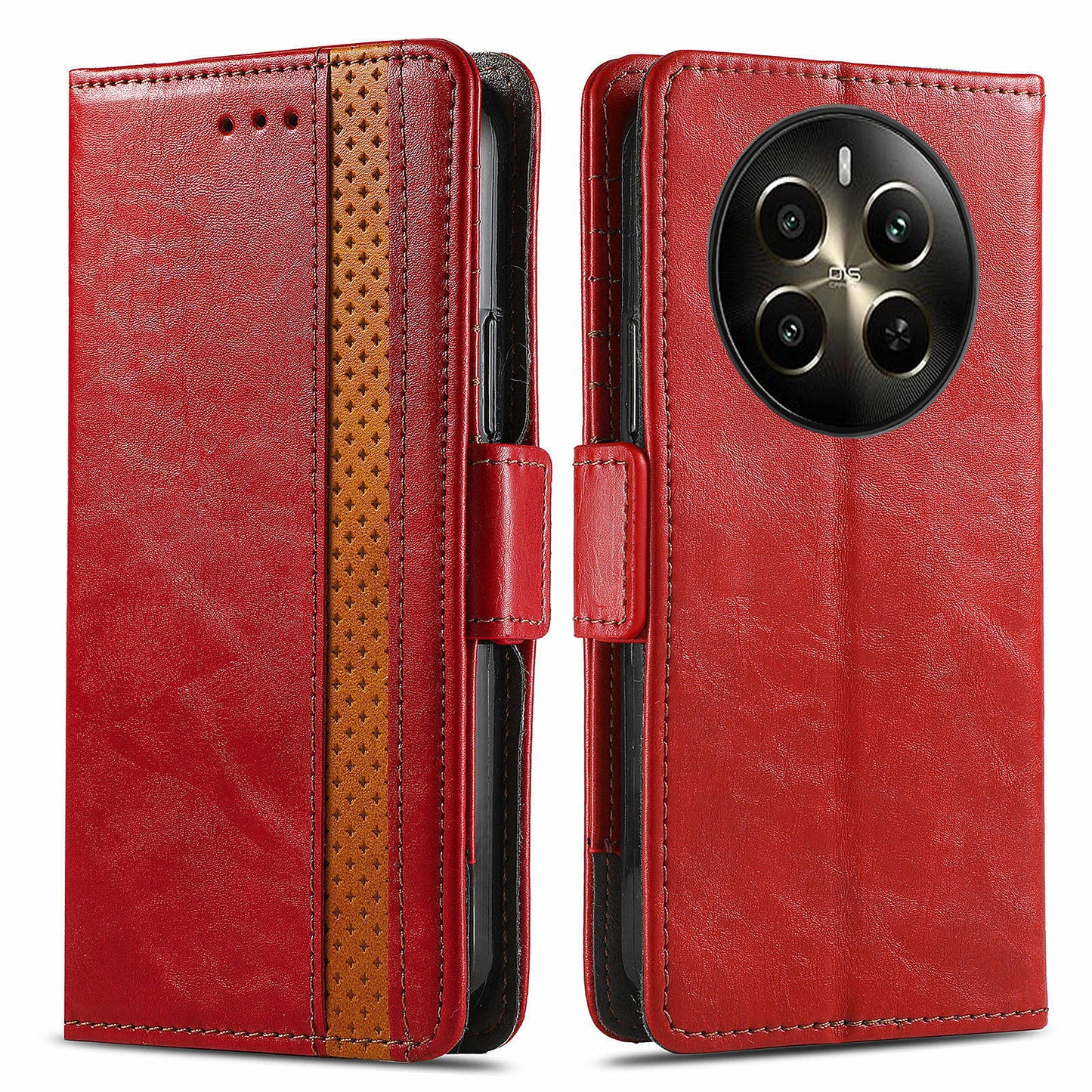 CASENEO 002 Series For Realme 12+ 5G Case Leather Wallet Cover Cell Phone Accessories Wholesale - Red