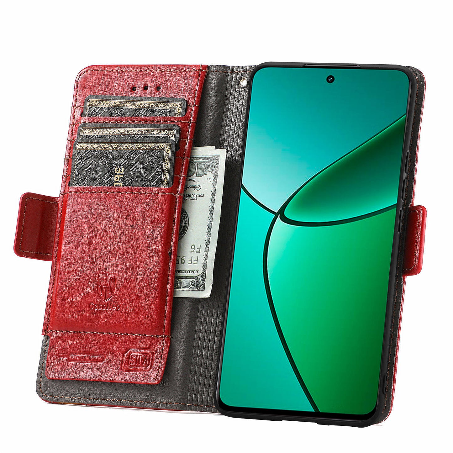 CASENEO 002 Series For Realme 12+ 5G Case Leather Wallet Cover Cell Phone Accessories Wholesale - Red