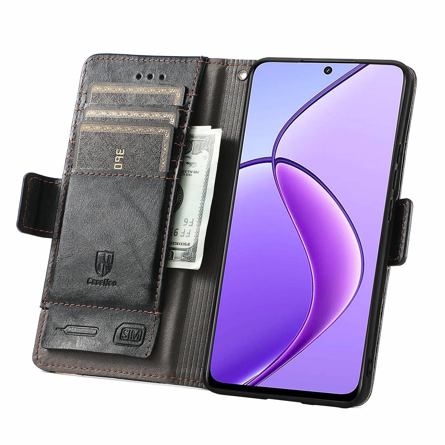 CASENEO 002 Series For Realme 12 Wallet Case Splicing Leather Phone Cases Wholesale - Black