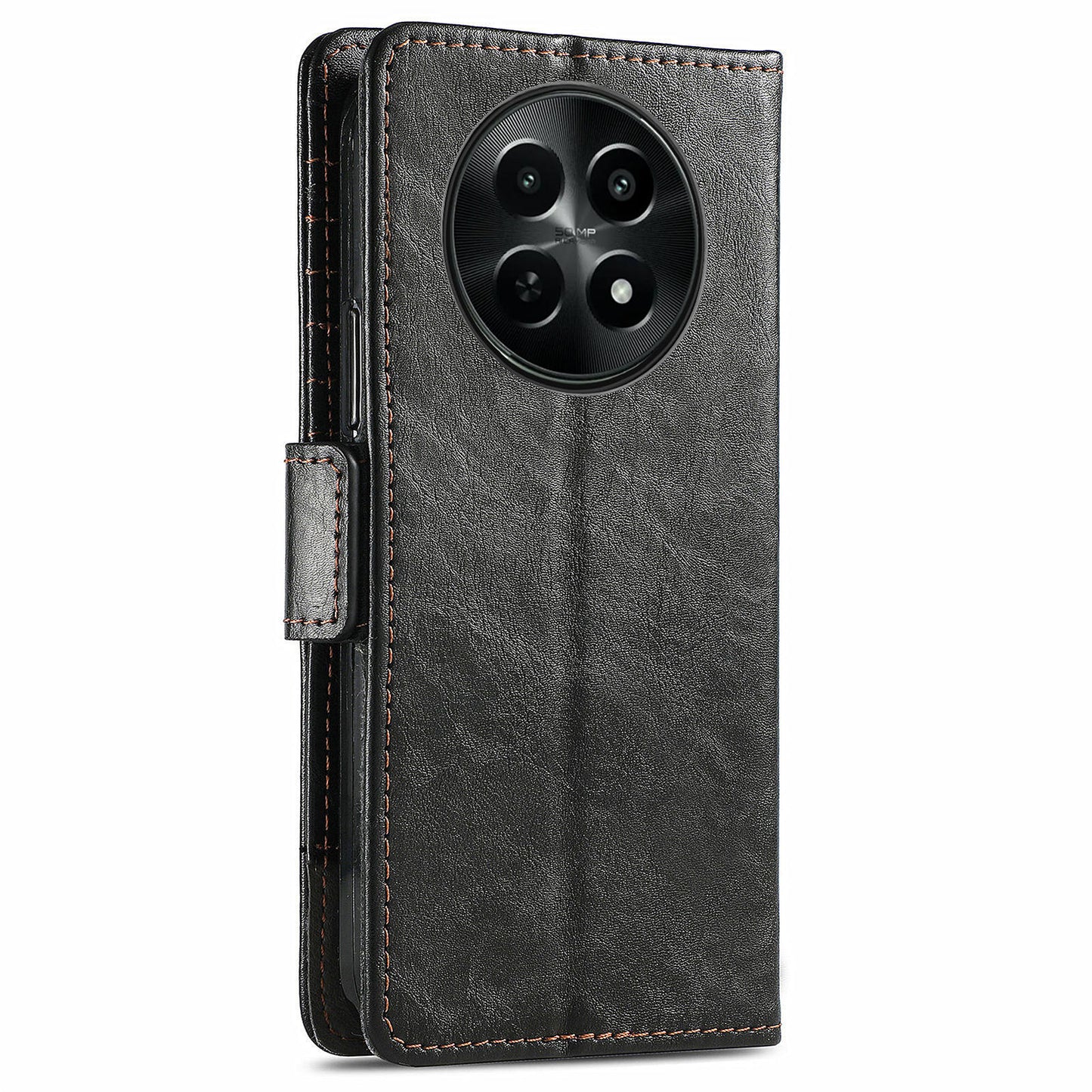 CASENEO 002 Series For Realme 12 Wallet Case Splicing Leather Phone Cases Wholesale - Black
