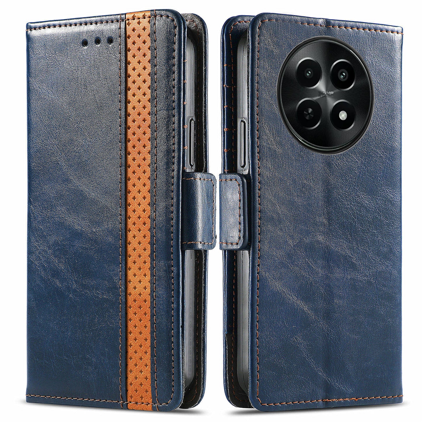 CASENEO 002 Series For Realme 12 Wallet Case Splicing Leather Phone Cases Wholesale - Dark Blue