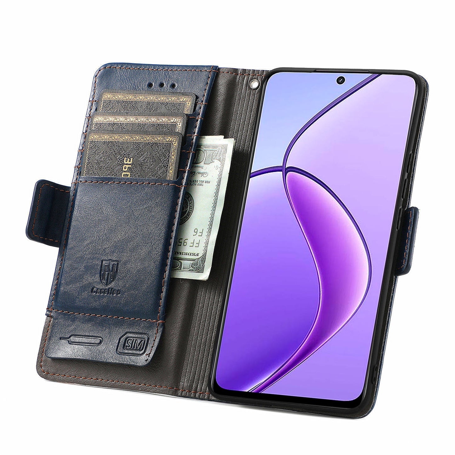 CASENEO 002 Series For Realme 12 Wallet Case Splicing Leather Phone Cases Wholesale - Dark Blue
