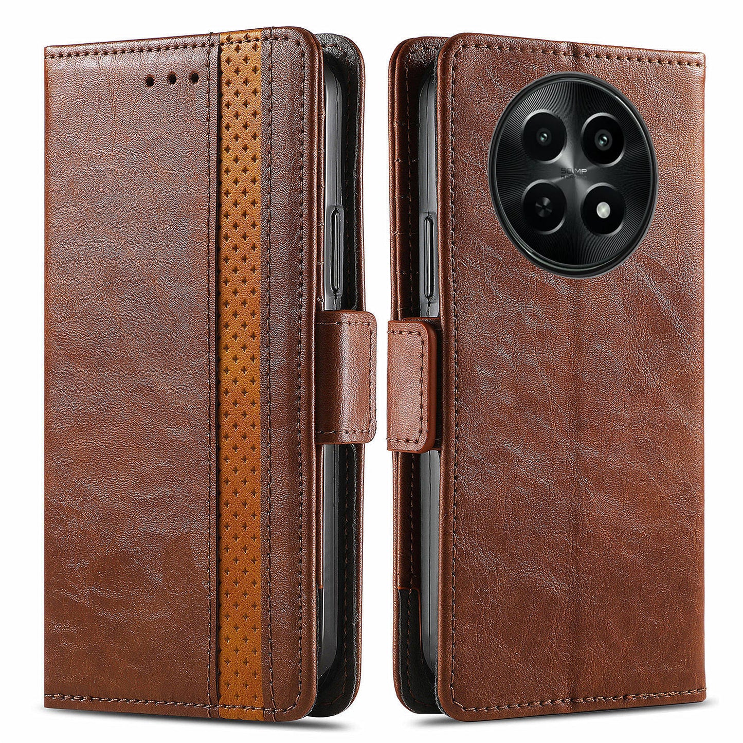 CASENEO 002 Series For Realme 12 Wallet Case Splicing Leather Phone Cases Wholesale - Dark Brown