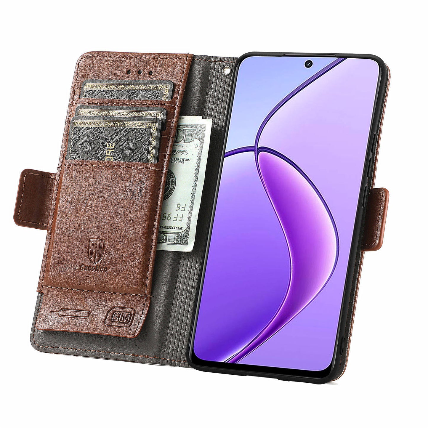 CASENEO 002 Series For Realme 12 Wallet Case Splicing Leather Phone Cases Wholesale - Dark Brown