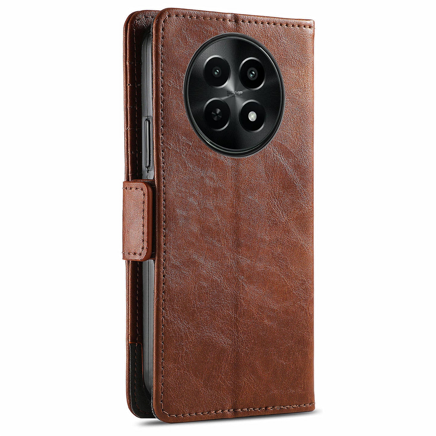 CASENEO 002 Series For Realme 12 Wallet Case Splicing Leather Phone Cases Wholesale - Dark Brown