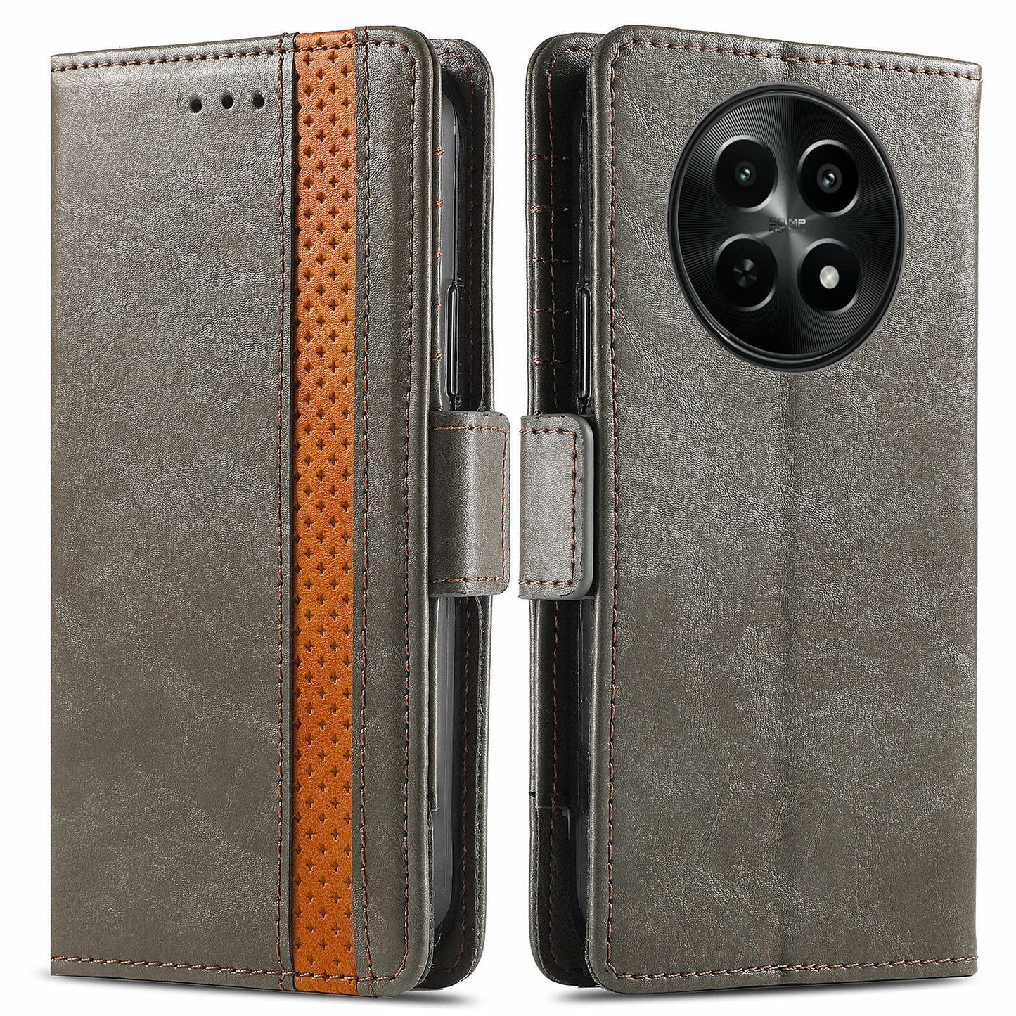 CASENEO 002 Series For Realme 12 Wallet Case Splicing Leather Phone Cases Wholesale - Grey