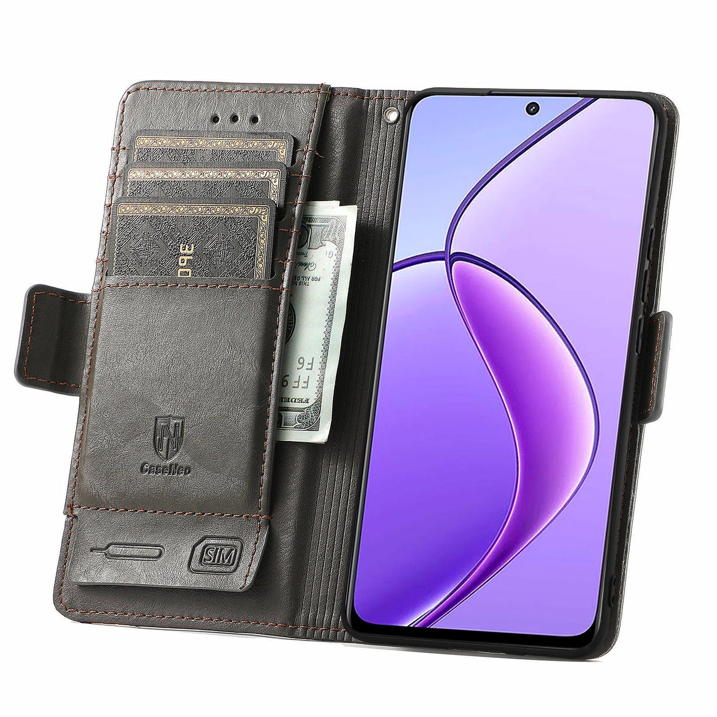 CASENEO 002 Series For Realme 12 Wallet Case Splicing Leather Phone Cases Wholesale - Grey