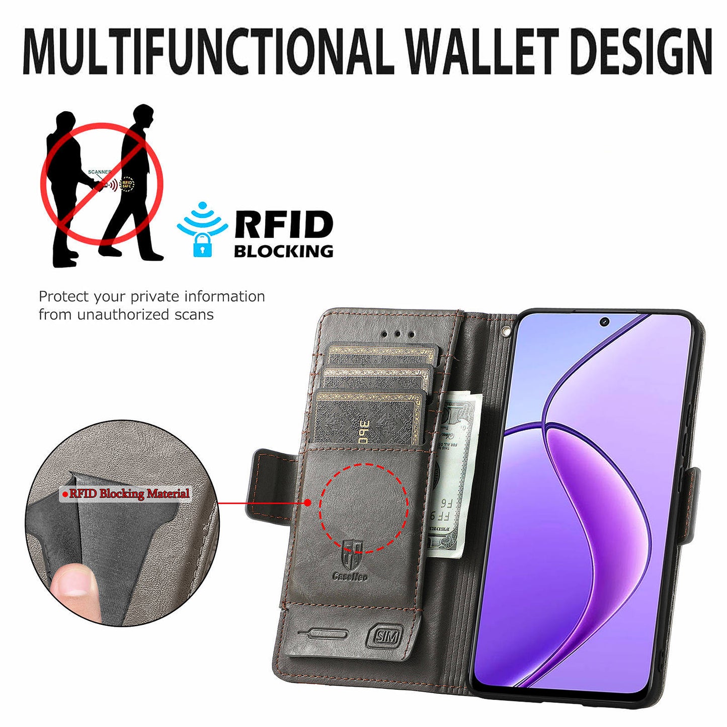 CASENEO 002 Series For Realme 12 Wallet Case Splicing Leather Phone Cases Wholesale - Grey