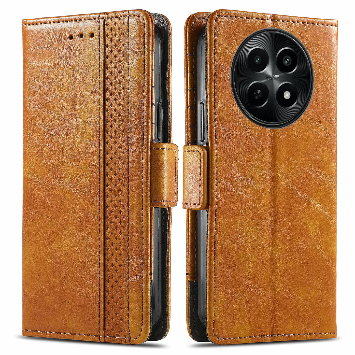 CASENEO 002 Series For Realme 12 Wallet Case Splicing Leather Phone Cases Wholesale - Light Brown