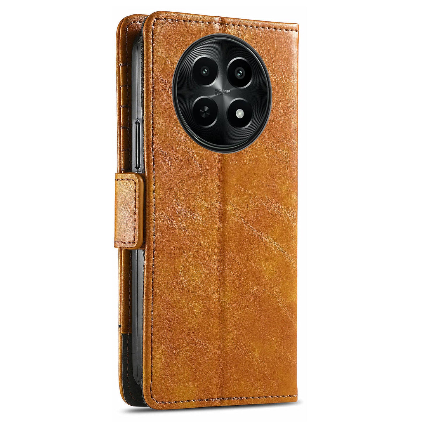 CASENEO 002 Series For Realme 12 Wallet Case Splicing Leather Phone Cases Wholesale - Light Brown