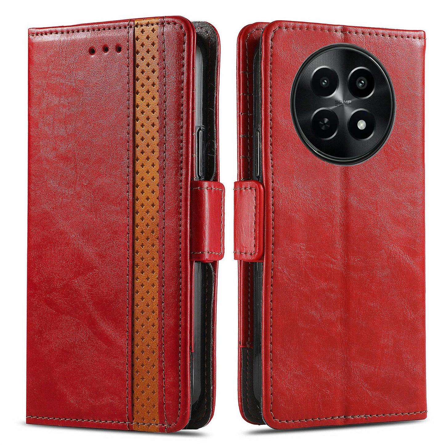 CASENEO 002 Series For Realme 12 Wallet Case Splicing Leather Phone Cases Wholesale - Red